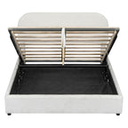 Lift Up Storage Platform Bed Frame, Teddy Fleece Low Profile Bed Hydraulic Storage System, Curved Headboard, Wood Panel Bed