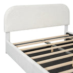 Lift Up Storage Platform Bed Frame, Teddy Fleece Low Profile Bed Hydraulic Storage System, Curved Headboard, Wood Panel Bed
