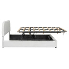 Lift Up Storage Platform Bed Frame, Teddy Fleece Low Profile Bed Hydraulic Storage System, Curved Headboard, Wood Panel Bed