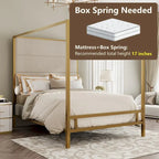 Modern Platform Canopy Bed with Wingback Upholstered Headboard and Metal 4-poster Bed Frame, Box Spring Needed Low Profile Bed