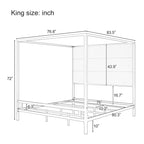 Modern Platform Canopy Bed with Wingback Upholstered Headboard and Metal 4-poster Bed Frame, Box Spring Needed Low Profile Bed