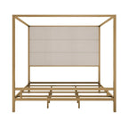 Modern Platform Canopy Bed with Wingback Upholstered Headboard and Metal 4-poster Bed Frame, Box Spring Needed Low Profile Bed