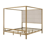 Modern Platform Canopy Bed with Wingback Upholstered Headboard and Metal 4-poster Bed Frame, Box Spring Needed Low Profile Bed