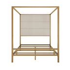 Modern Platform Canopy Bed with Wingback Upholstered Headboard and Metal 4-poster Bed Frame, Box Spring Needed Low Profile Bed