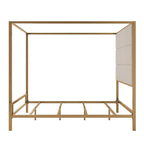 Modern Platform Canopy Bed with Wingback Upholstered Headboard and Metal 4-poster Bed Frame, Box Spring Needed Low Profile Bed