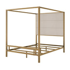 Modern Platform Canopy Bed with Wingback Upholstered Headboard and Metal 4-poster Bed Frame, Box Spring Needed Low Profile Bed