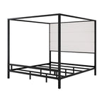 Modern Platform Canopy Bed with Wingback Upholstered Headboard and Metal 4-poster Bed Frame, Box Spring Needed Low Profile Bed