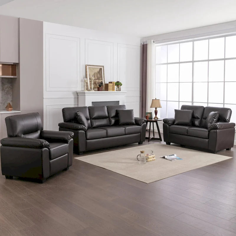 Upholstered Living Room Set, 4 Pieces - Faux Leather Chair, Loveseat, sofa with Ottoman