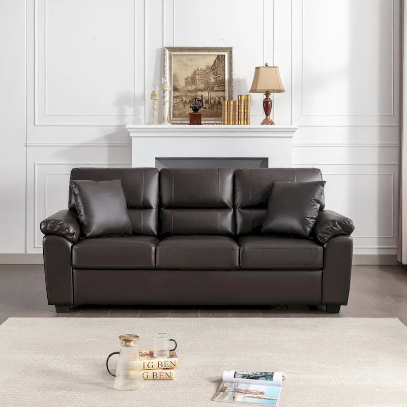 Upholstered Living Room Set, 4 Pieces - Faux Leather Chair, Loveseat, sofa with Ottoman