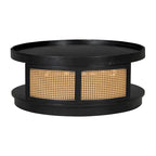Round Wood Coffee Table - PE Rattan Sides - Storage Shelf - 36.8