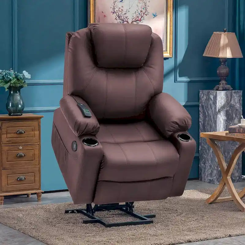 MCombo Electric Power Lift Recliner Chair Sofa with Massage and Heat, 3 Positions, USB Ports, Faux Leather 7040