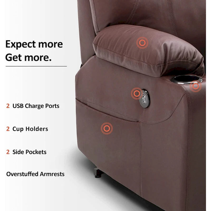 MCombo Electric Power Lift Recliner Chair Sofa with Massage and Heat, 3 Positions, USB Ports, Faux Leather 7040