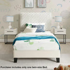 Twin Size Platform Bed with Adjustable Headboard And withe Dove Luxury Fabric
