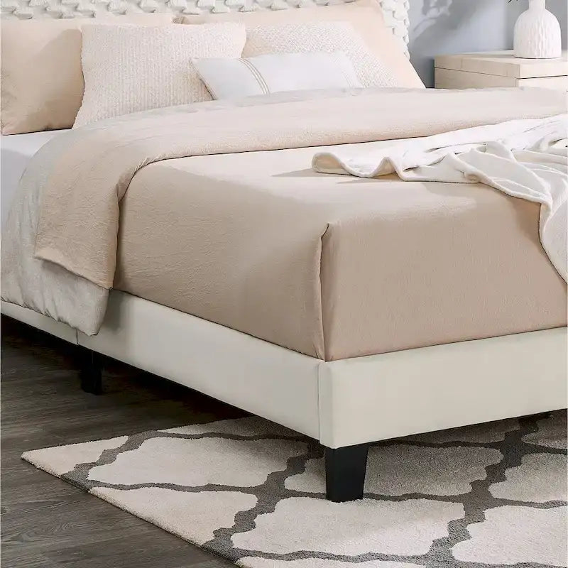 Twin Size Platform Bed with Adjustable Headboard And withe Dove Luxury Fabric