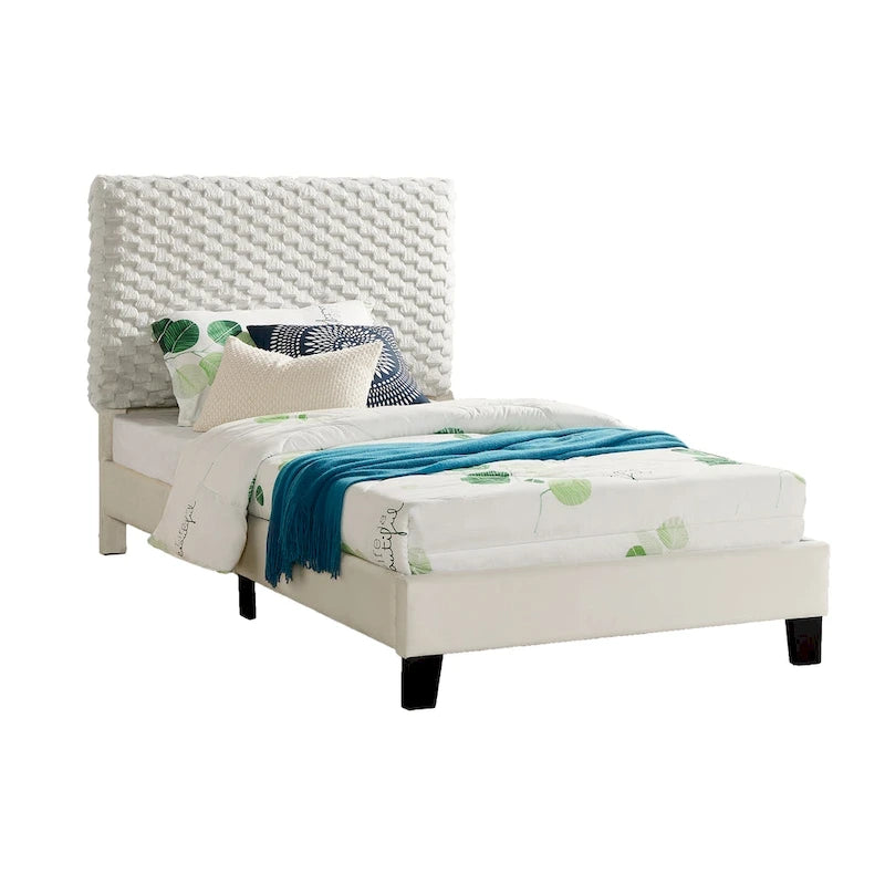Twin Size Platform Bed with Adjustable Headboard And withe Dove Luxury Fabric