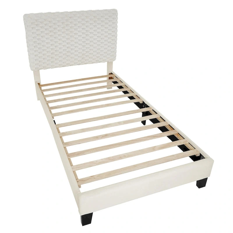 Twin Size Platform Bed with Adjustable Headboard And withe Dove Luxury Fabric