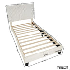 Twin Size Platform Bed with Adjustable Headboard And withe Dove Luxury Fabric