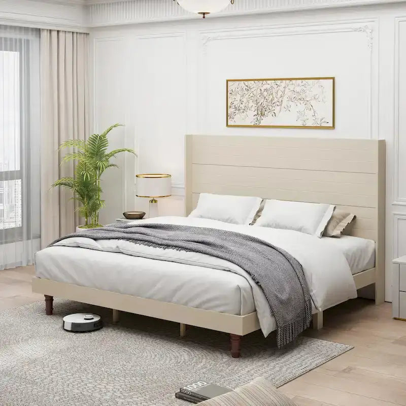 King Size Platform Bed Elegant High Headboard Bed Comfortable High Back Design