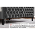 King Size Modern Velvet Platform Bed with Upholstered Headboard