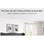 King Size Modern Velvet Platform Bed with Upholstered Headboard