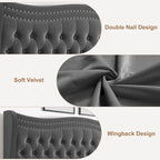 King Size Modern Velvet Platform Bed with Upholstered Headboard