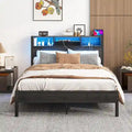 Full Size Metal Platform Bed with Storage Headboard and Charger