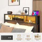 Full Size Metal Platform Bed with Storage Headboard and Charger