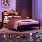 Full Size Metal Platform Bed with Storage Headboard and Charger