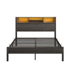 Full Size Metal Platform Bed with Storage Headboard and Charger