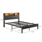Full Size Metal Platform Bed with Storage Headboard and Charger