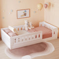White Twin Platform Bed - Pine Wood - Semi-Enclosed Guardrail