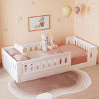 White Modern Design Twin Size Wooden Platform Bed with Guardrail for Bedroom