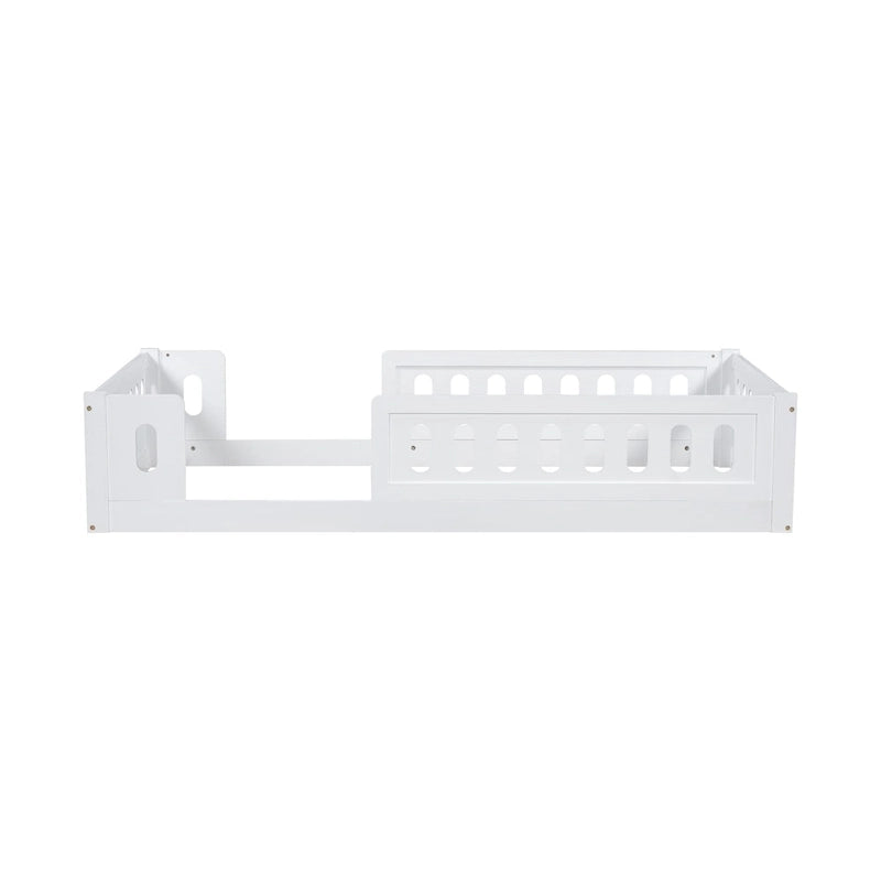 White Twin Platform Bed - Pine Wood - Semi-Enclosed Guardrail