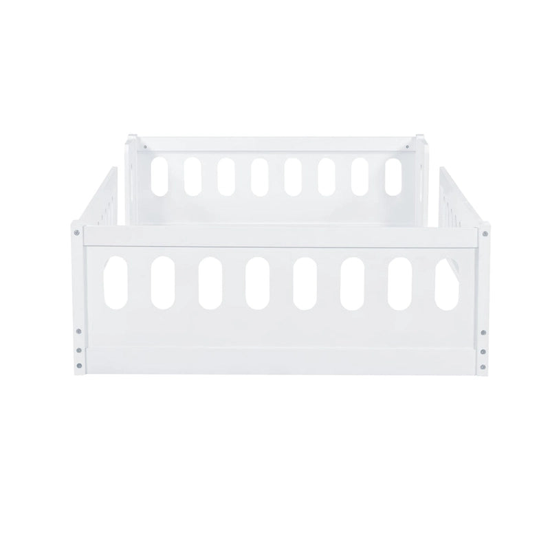 White Twin Platform Bed - Pine Wood - Semi-Enclosed Guardrail