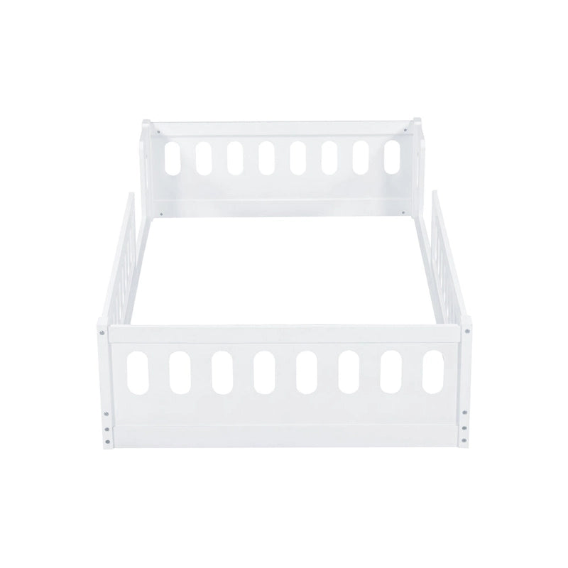 White Twin Platform Bed - Pine Wood - Semi-Enclosed Guardrail