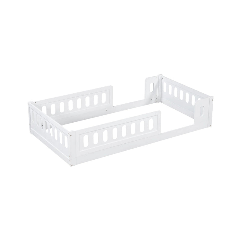 White Twin Platform Bed - Pine Wood - Semi-Enclosed Guardrail
