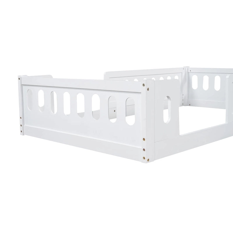 White Twin Platform Bed - Pine Wood - Semi-Enclosed Guardrail