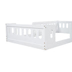 White Twin Platform Bed - Pine Wood - Semi-Enclosed Guardrail