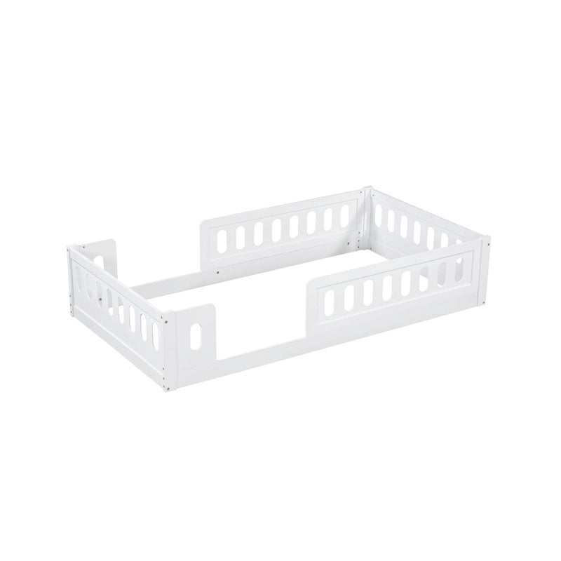 White Twin Platform Bed - Pine Wood - Semi-Enclosed Guardrail