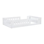 White Twin Platform Bed - Pine Wood - Semi-Enclosed Guardrail