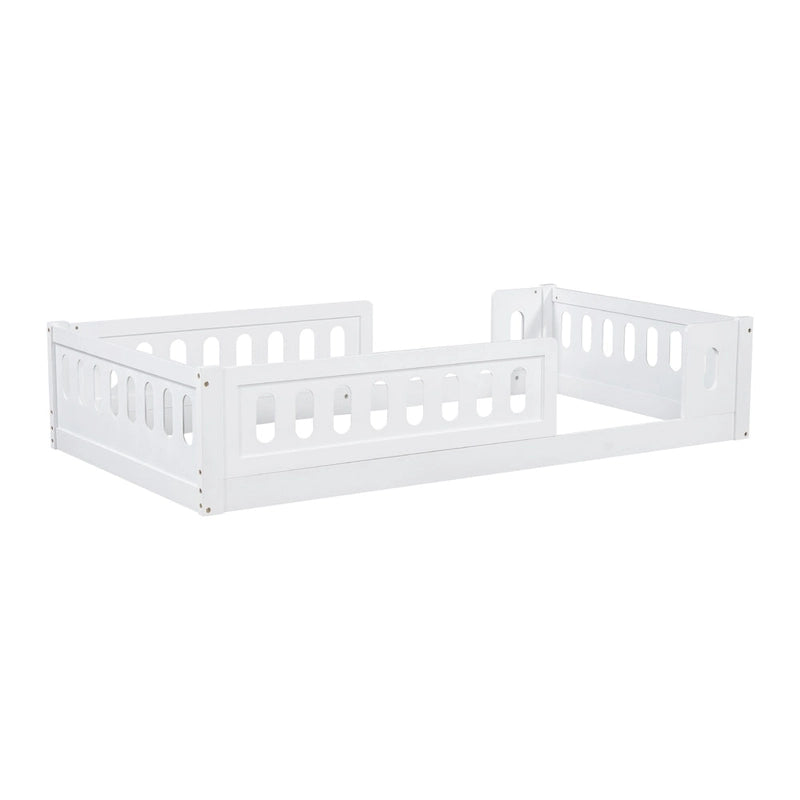 White Twin Platform Bed - Pine Wood - Semi-Enclosed Guardrail