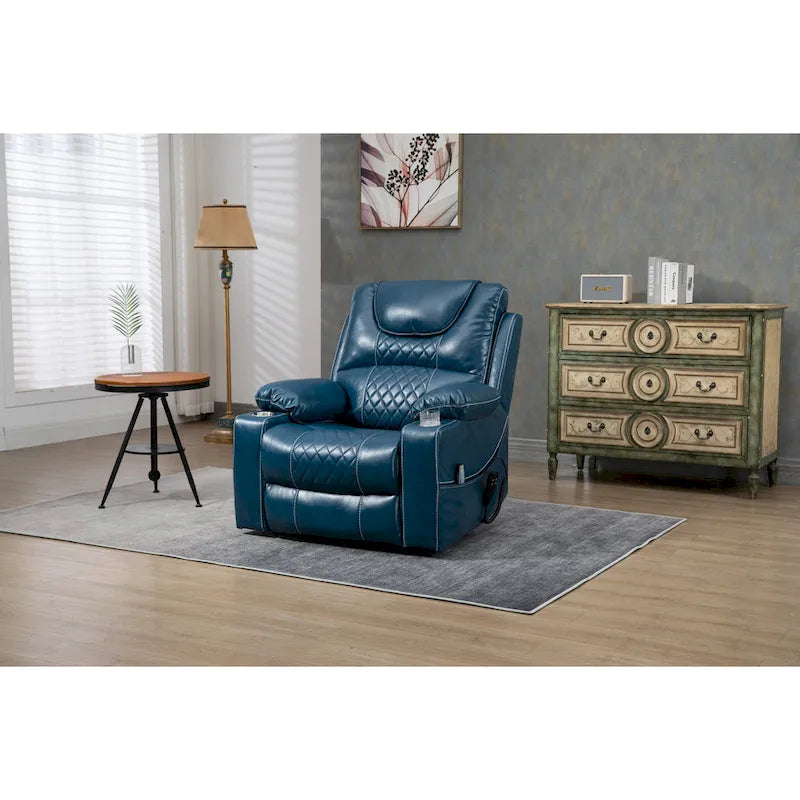 Oversized PU Leather Power Lift Recliner with Massage, Lumbar Heating, Cup Holder, 180 Flat Lay