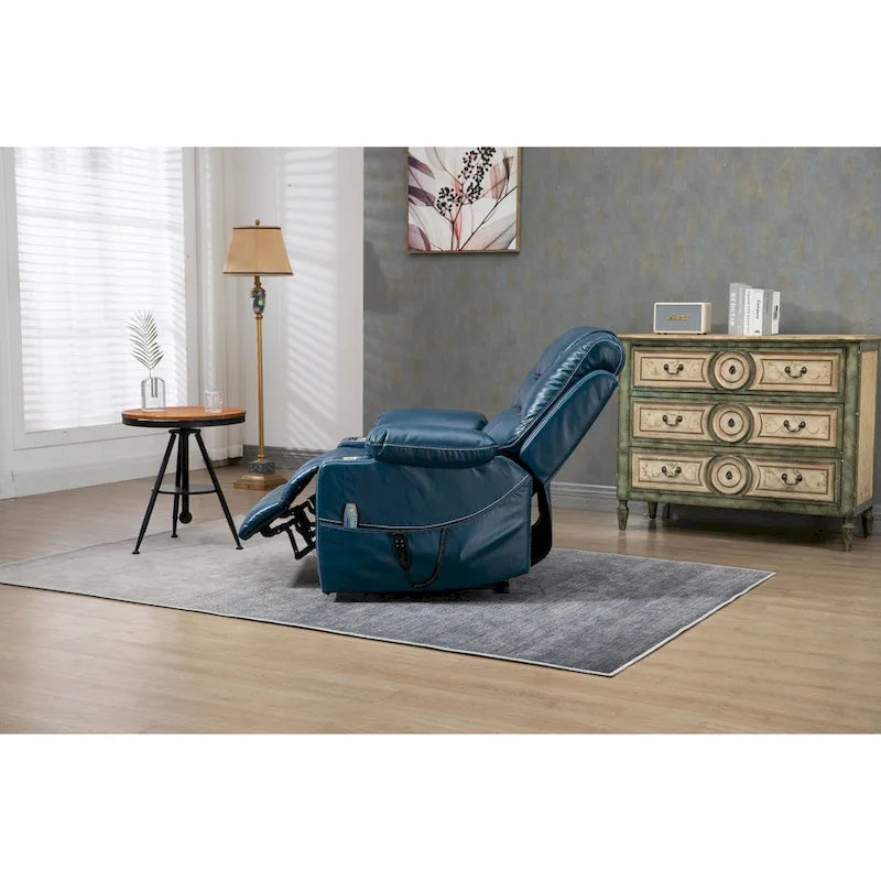 Oversized PU Leather Power Lift Recliner with Massage, Lumbar Heating, Cup Holder, 180 Flat Lay