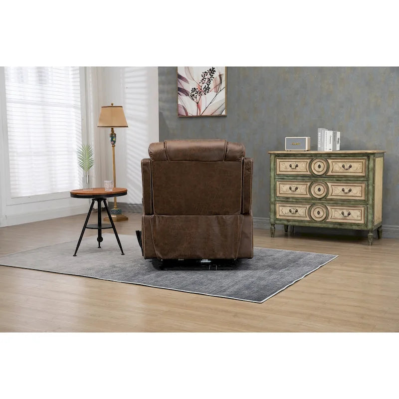 Oversized PU Leather Power Lift Recliner with Massage, Lumbar Heating, Cup Holder, 180 Flat Lay