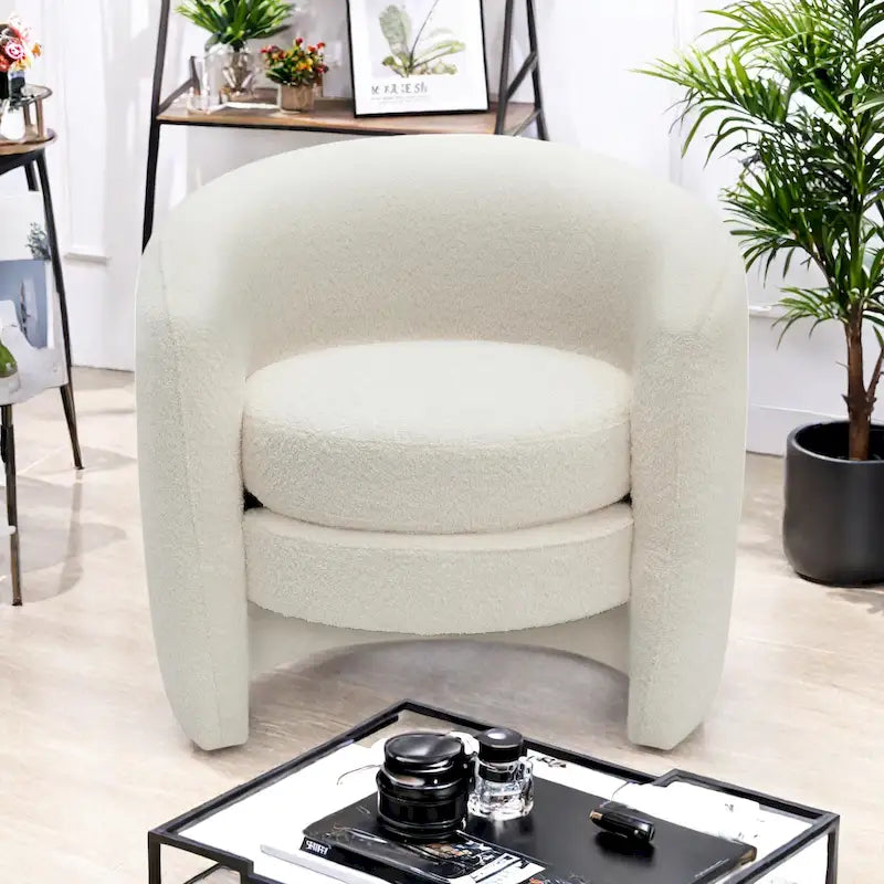 Boucle Accent Chair - Curved Back - Fully Assembled