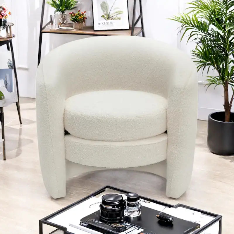 Boucle Accent Chair - Curved Back - Fully Assembled