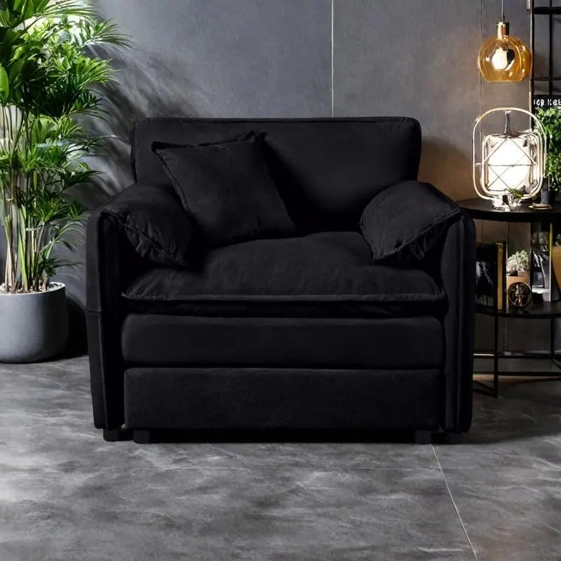 Beige Chenille Single Armchair with Storage Pockets