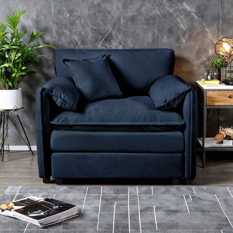 Beige Chenille Single Armchair with Storage Pockets