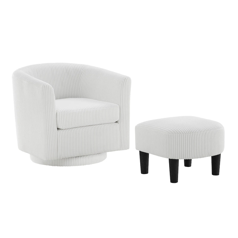 Corduroy 360° Swivel Armchair with Ottoman - Single Seat