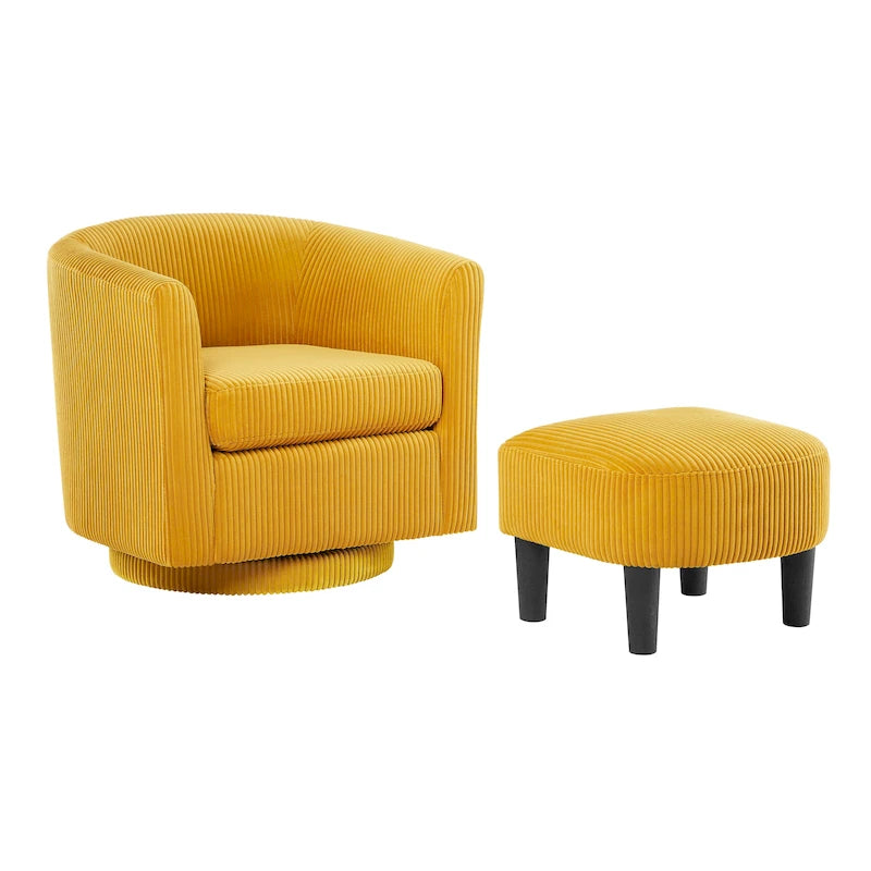 Corduroy 360° Swivel Armchair with Ottoman - Single Seat